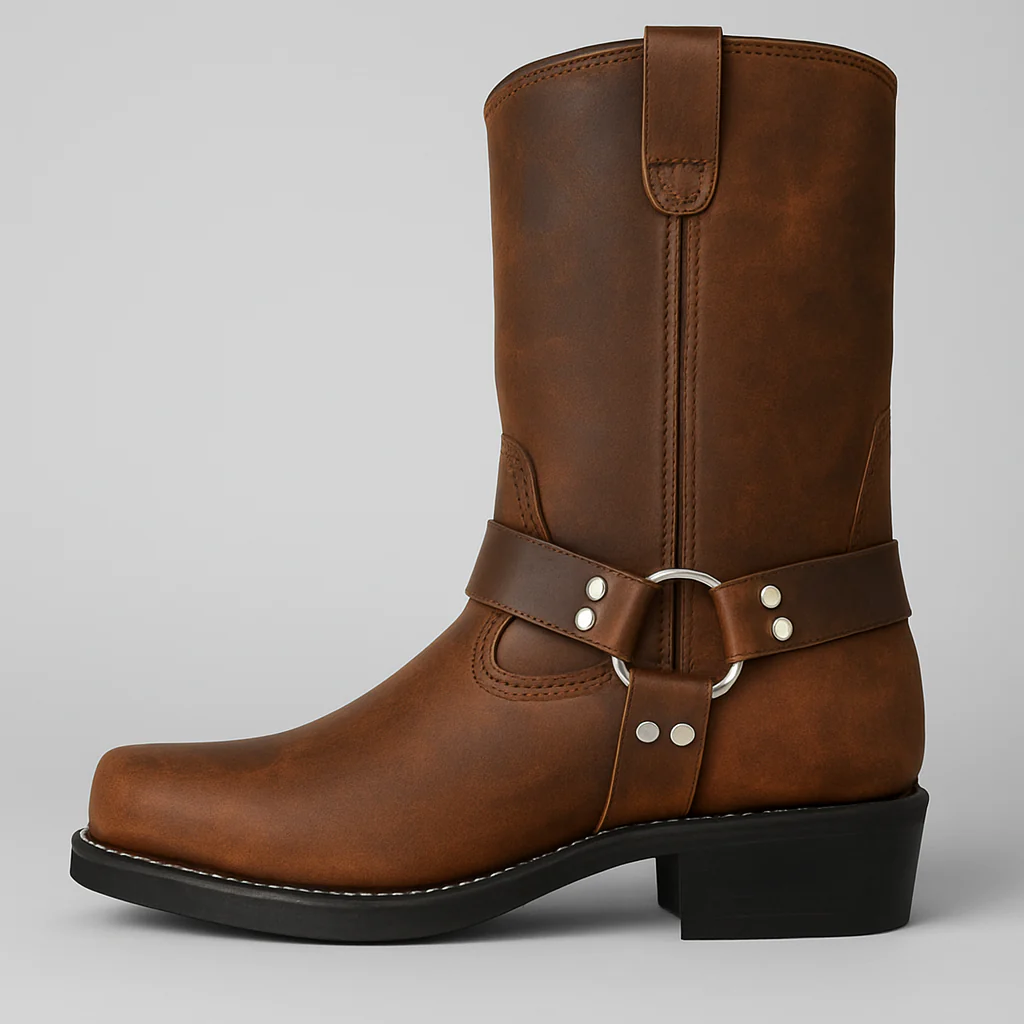 Hunter Mid-Calf Cowboy Boots | Harness Strap Square Toe Boots - Image 3