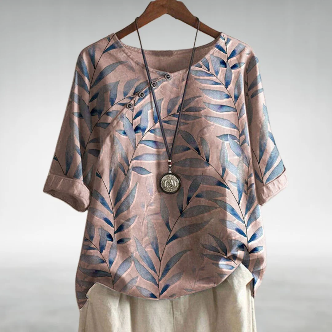 Isabella Relaxed Fit Blouse | Leaf Print Rounded Neck Blouse - Image 3