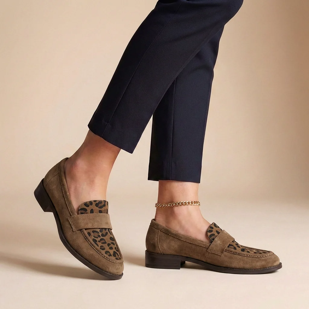 Isabella Orthopedic Chunky Sole Loafers | Animal Print Vamp Strap Loafers
