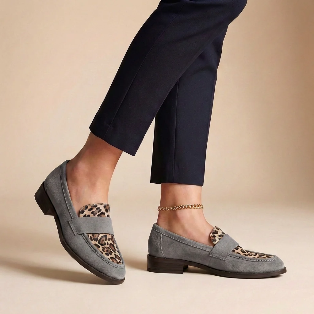 Isabella Orthopedic Chunky Sole Loafers | Animal Print Vamp Strap Loafers - Image 2
