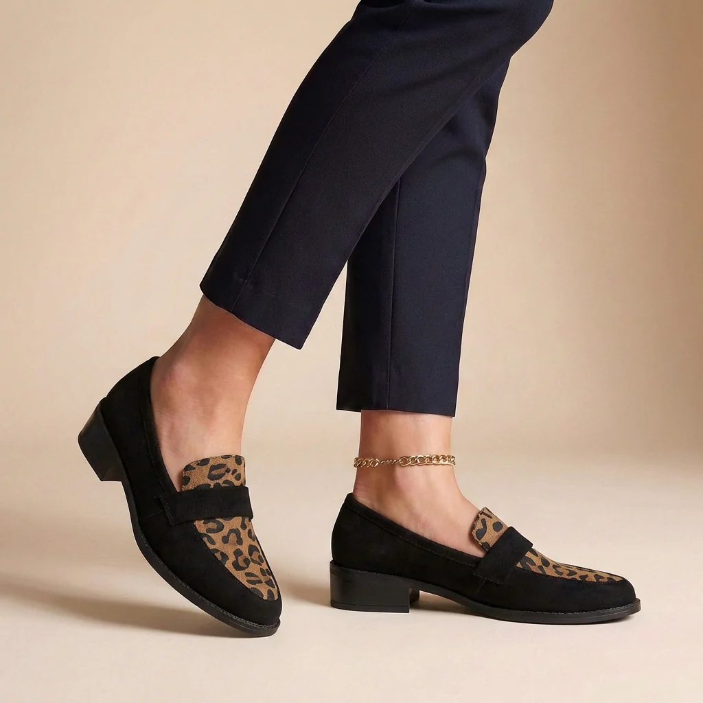 Isabella Orthopedic Chunky Sole Loafers | Animal Print Vamp Strap Loafers - Image 3