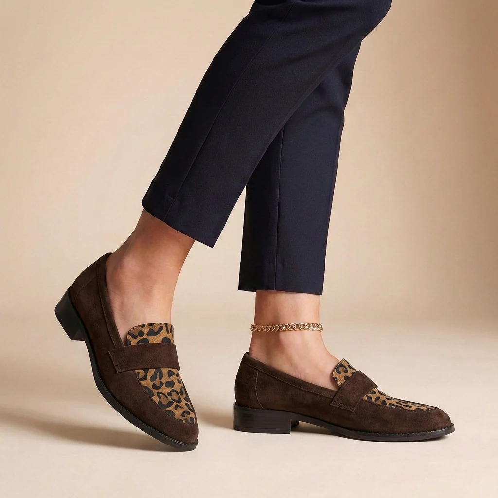 Isabella Orthopedic Chunky Sole Loafers | Animal Print Vamp Strap Loafers - Image 4