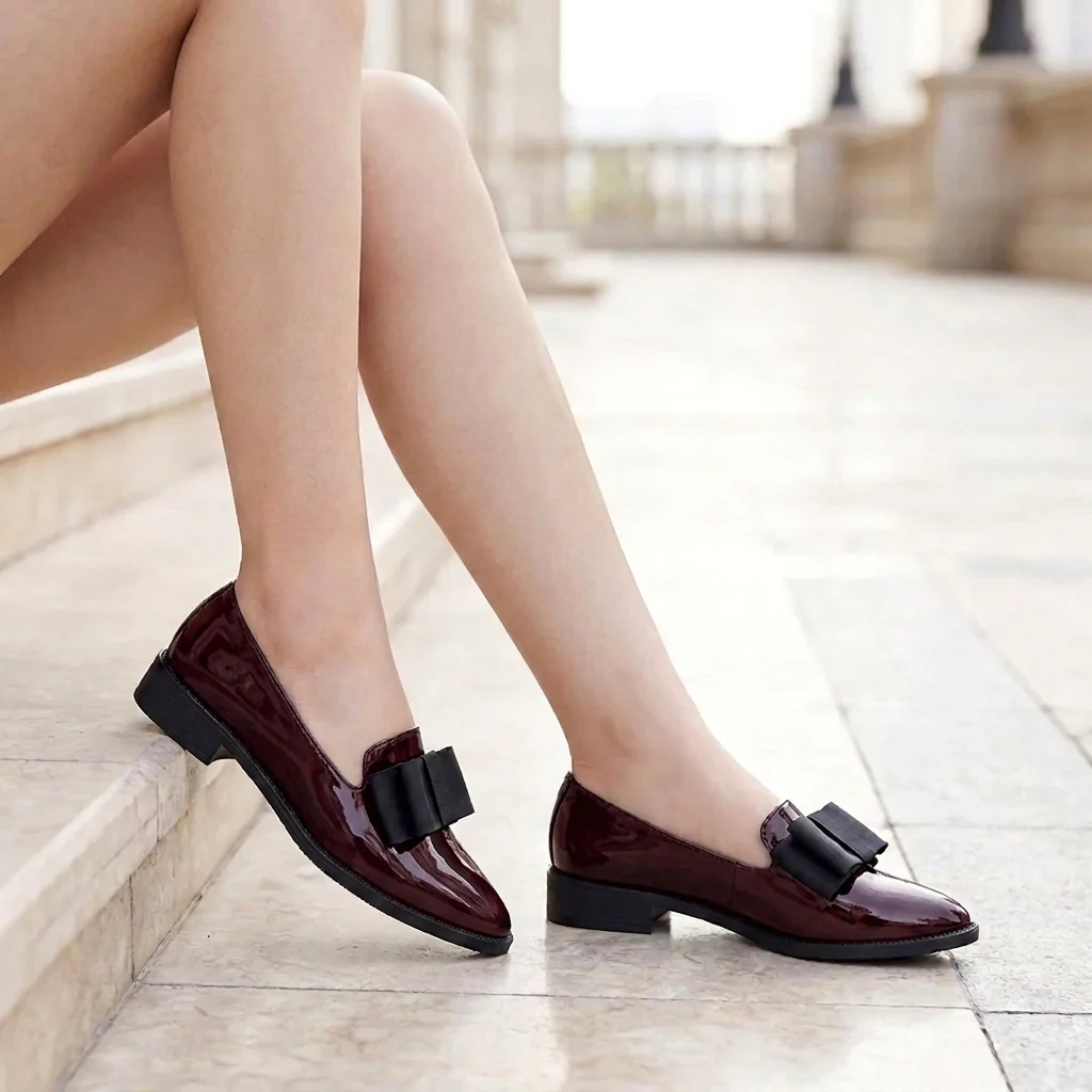 Isabella Pointed Toe Loafers | Bow Detail Low Block Heel Loafers