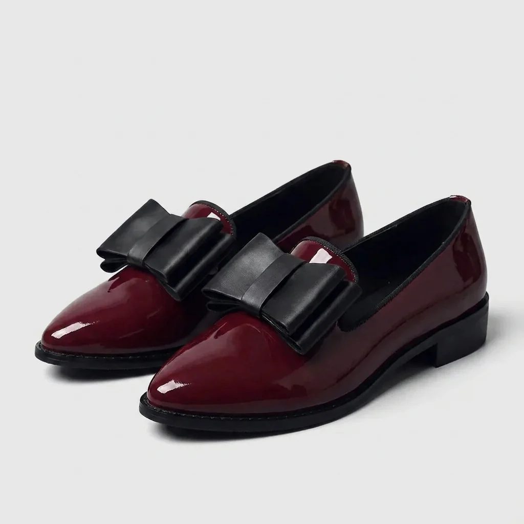 Isabella Pointed Toe Loafers | Bow Detail Low Block Heel Loafers - Image 4