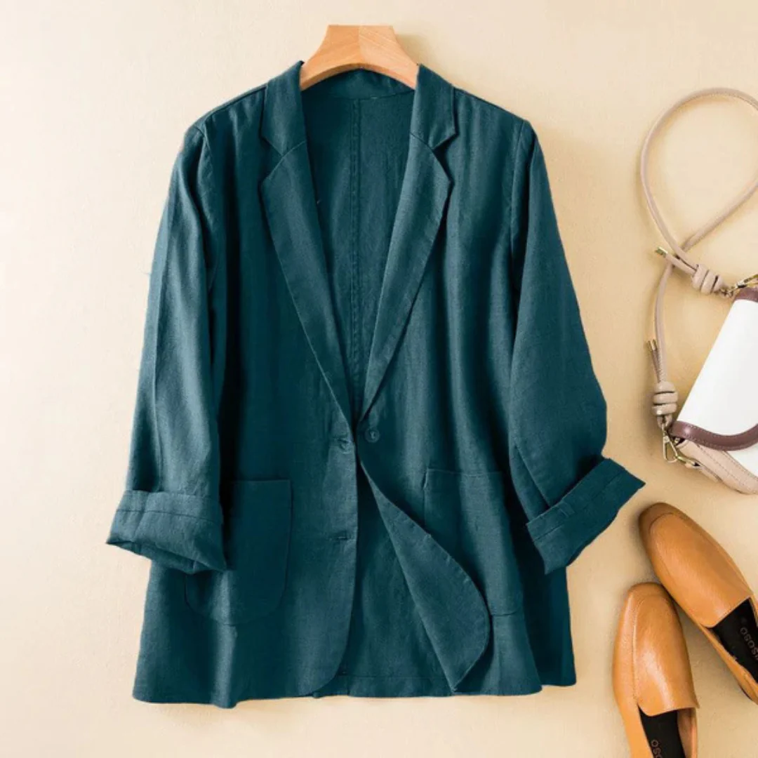 Isabella Relaxed Fit Blazer | Button Front Patch Pockets Blazer - Image 3