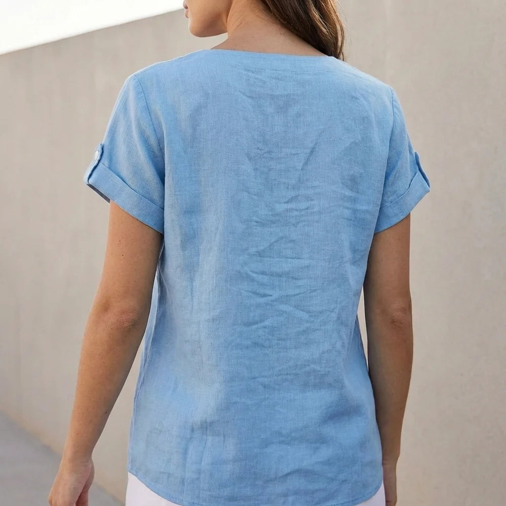 Isabella Relaxed Fit Button-Front Shirt | V-Neck Chest Pockets Shirt - Image 7