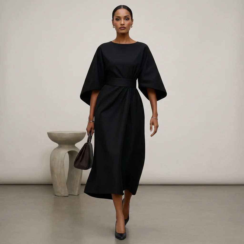 Isabella Relaxed Fit Dress | Round Neck Bat Sleeve Dress