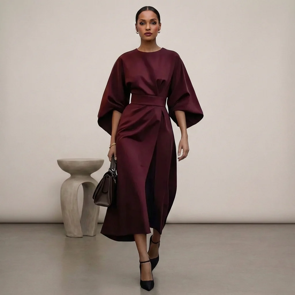 Isabella Relaxed Fit Dress | Round Neck Bat Sleeve Dress - Image 2