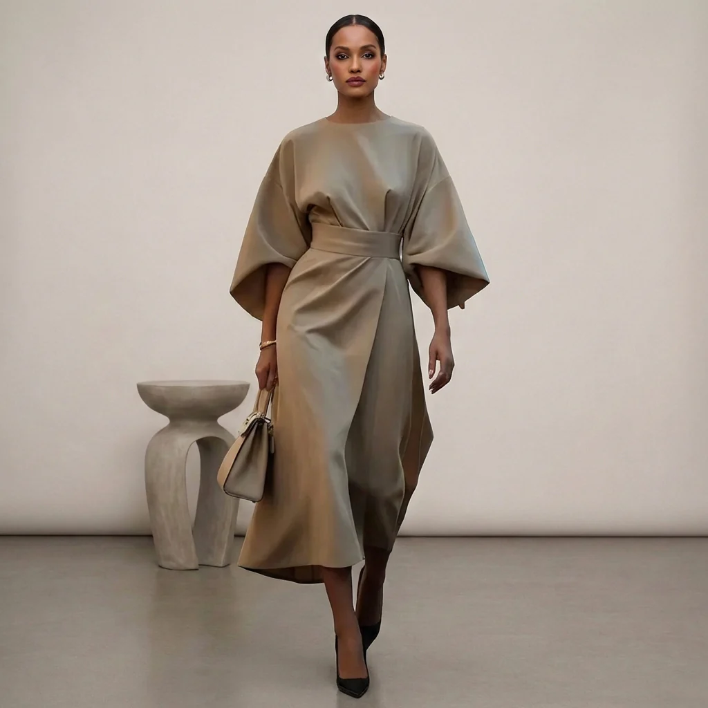 Isabella Relaxed Fit Dress | Round Neck Bat Sleeve Dress - Image 4