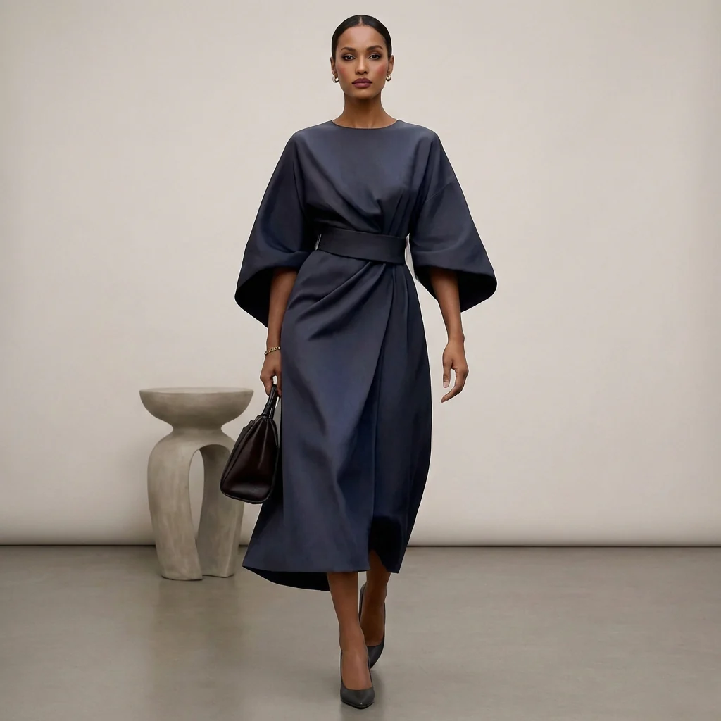 Isabella Relaxed Fit Dress | Round Neck Bat Sleeve Dress - Image 5