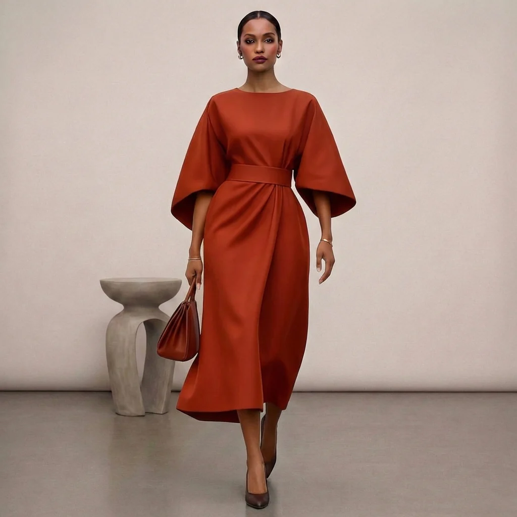 Isabella Relaxed Fit Dress | Round Neck Bat Sleeve Dress - Image 6