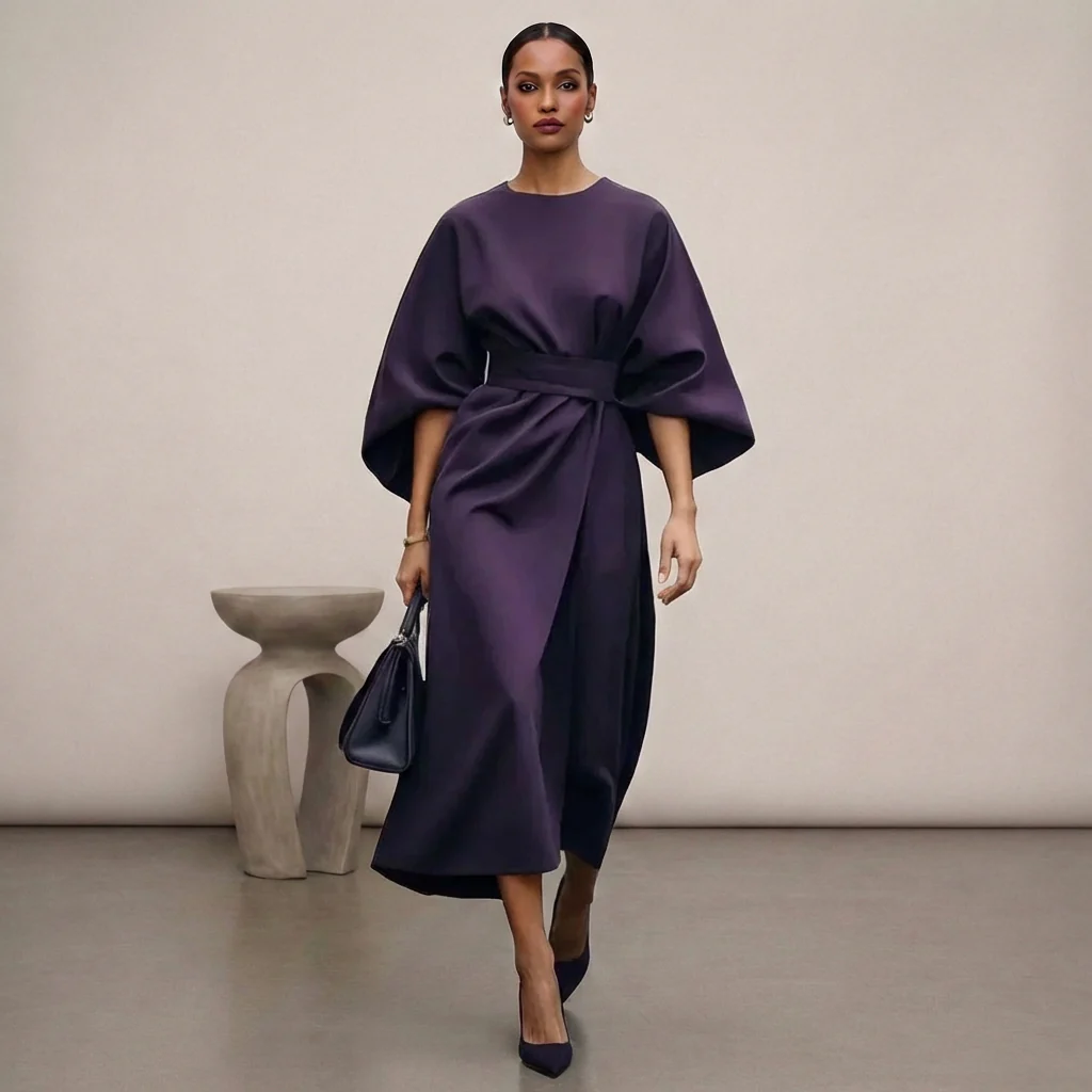 Isabella Relaxed Fit Dress | Round Neck Bat Sleeve Dress - Image 7