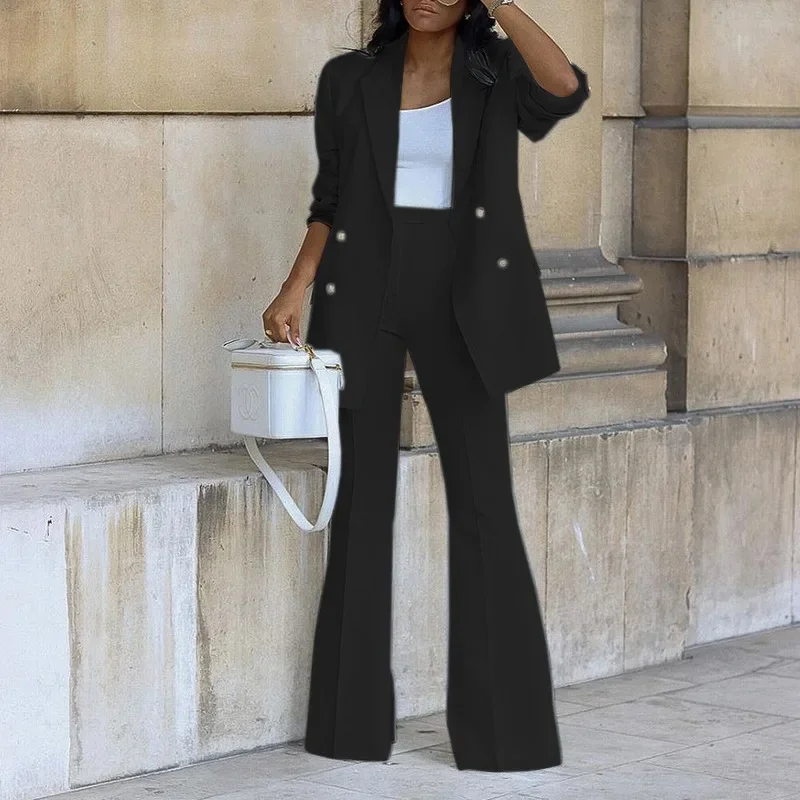 Isabella Tailored Double-Breasted Blazer Two-Piece Set | Button Front Flared Trousers - Image 4