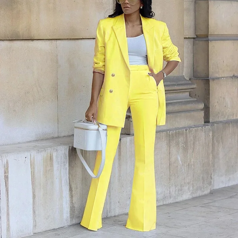 Isabella Tailored Double-Breasted Blazer Two-Piece Set | Button Front Flared Trousers - Image 5