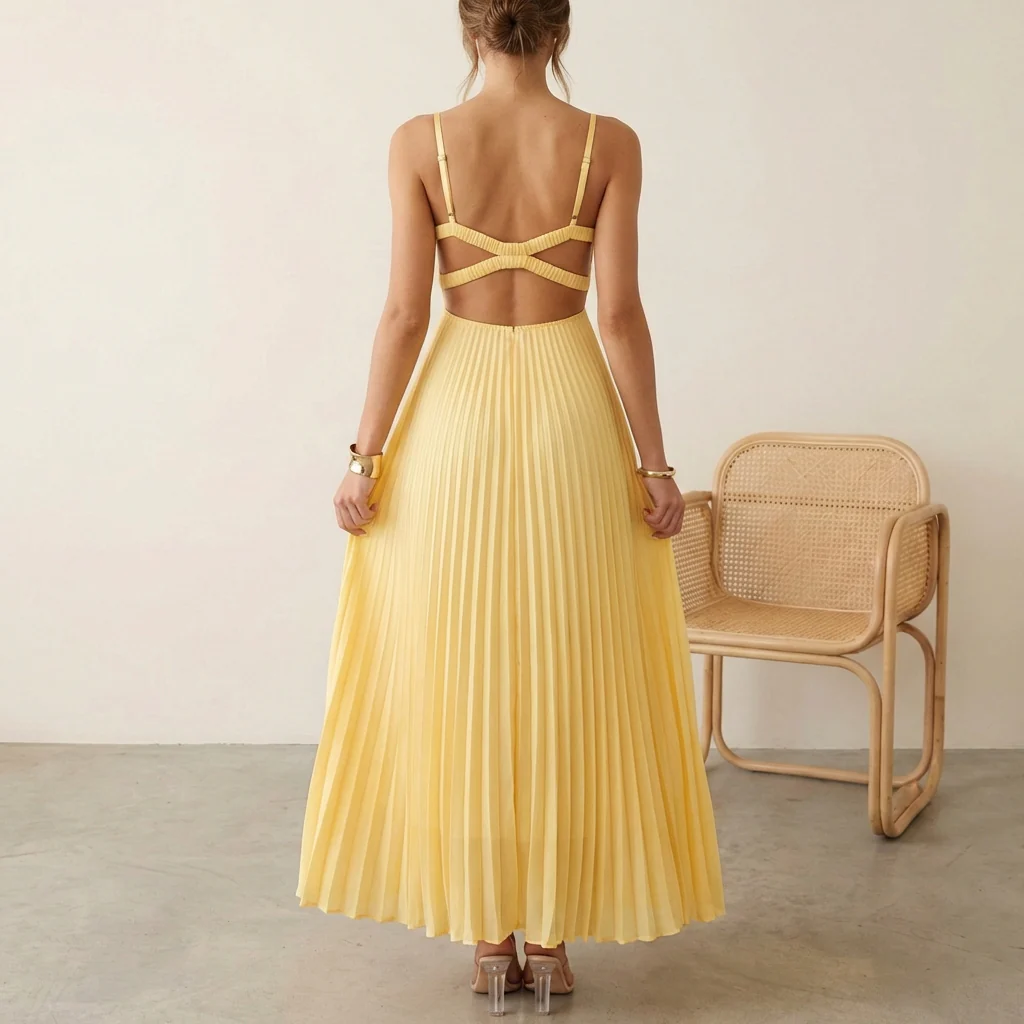 Isla A-Line Maxi Dress | Pleated V-Neck Sleeveless Dress - Image 2
