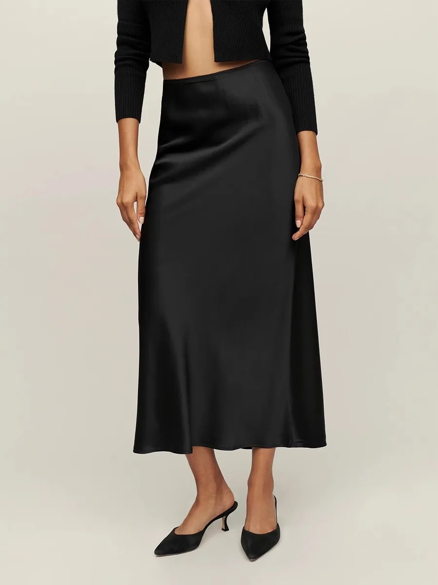 Isla Bias Cut Slip Midi Skirt | Solid Midi Skirt - Image 3