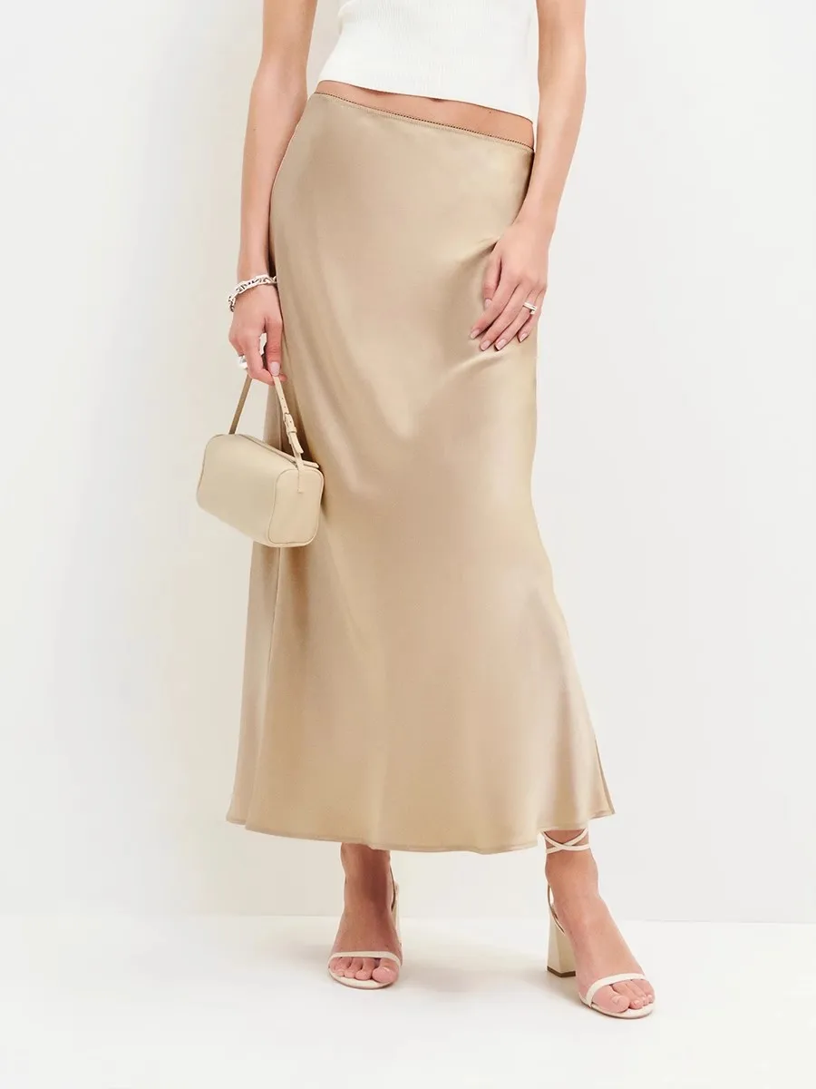 Isla Bias Cut Slip Midi Skirt | Solid Midi Skirt - Image 4