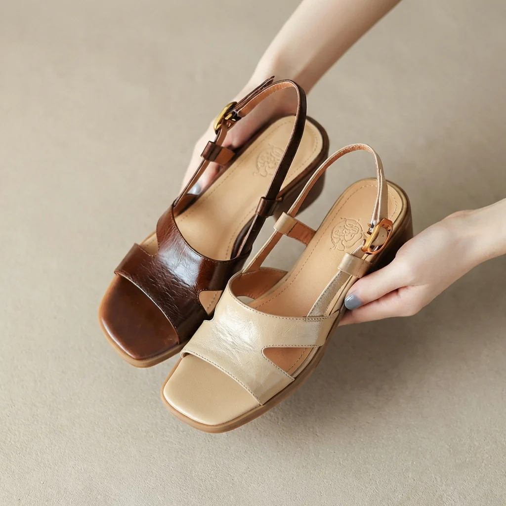 Isla Block Heel Sandals | Open Toe Slingback Strap Sandals - Image 5