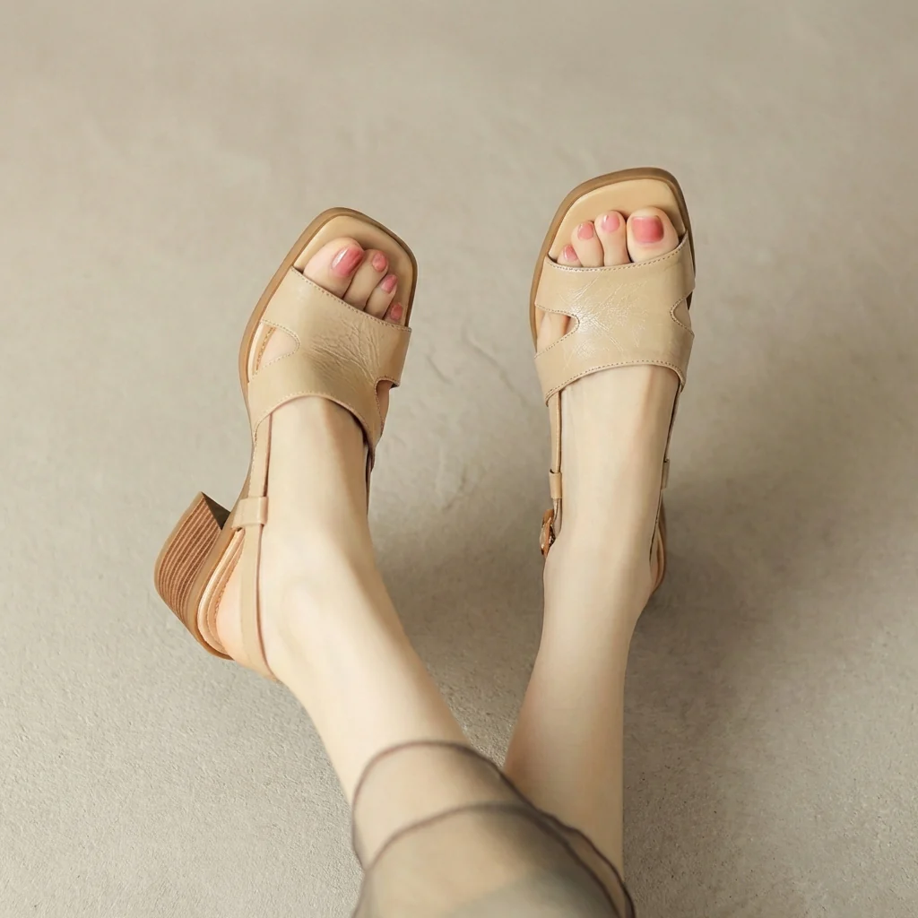 Isla Block Heel Sandals | Open Toe Slingback Strap Sandals - Image 6