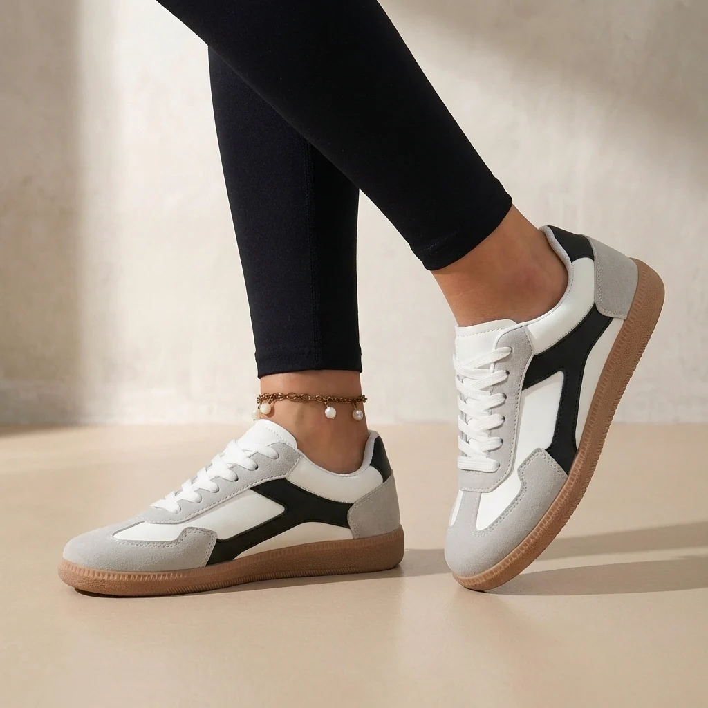 Isla Color Block Ankle-Length Sneakers | Lace-Up Round Toe Sneakers - Image 4