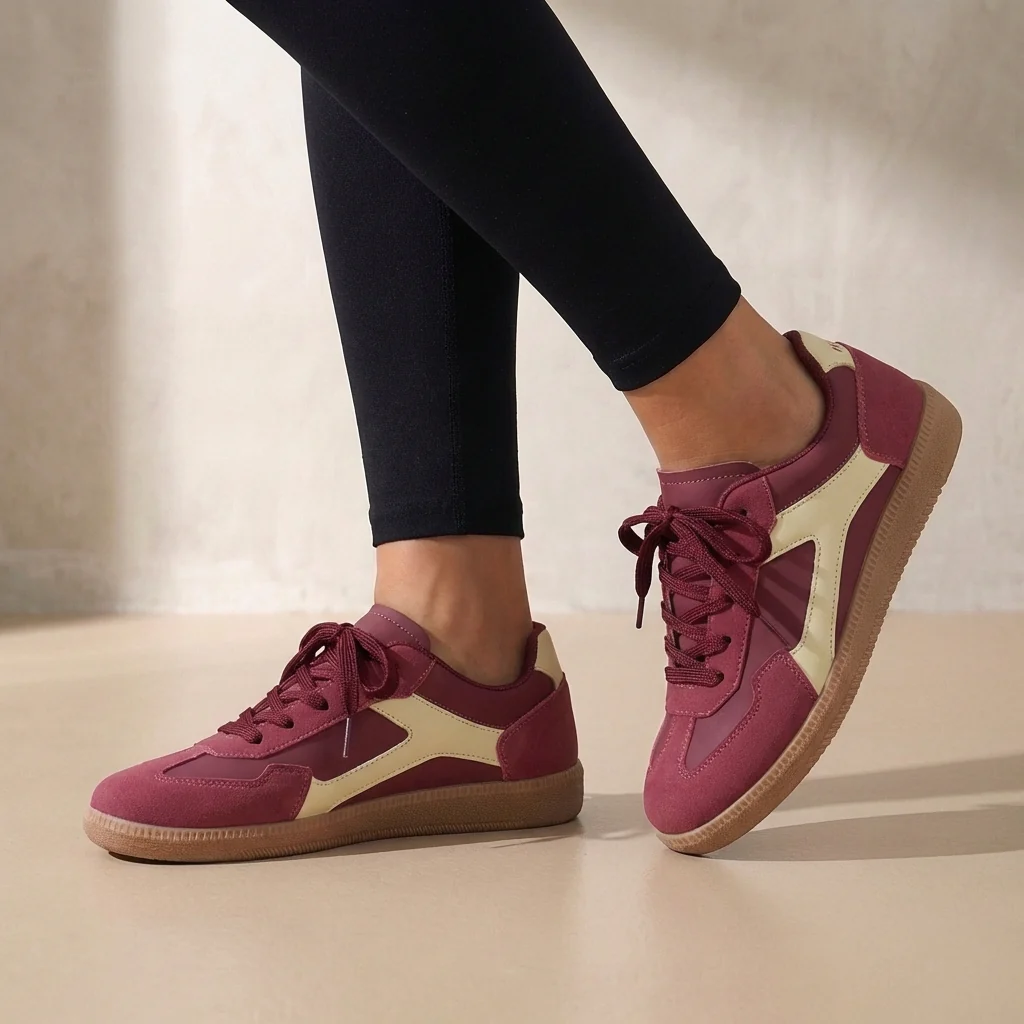 Isla Color Block Ankle-Length Sneakers | Lace-Up Round Toe Sneakers - Image 5