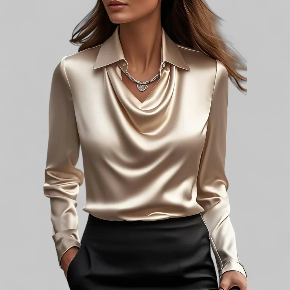 Isla Draped Fit Blouse | Draped Neck Long Sleeve Blouse - Image 10