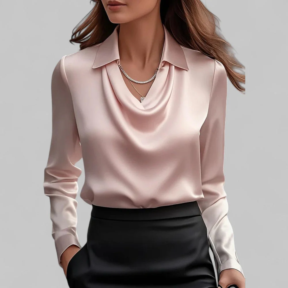 Isla Draped Fit Blouse | Draped Neck Long Sleeve Blouse - Image 3