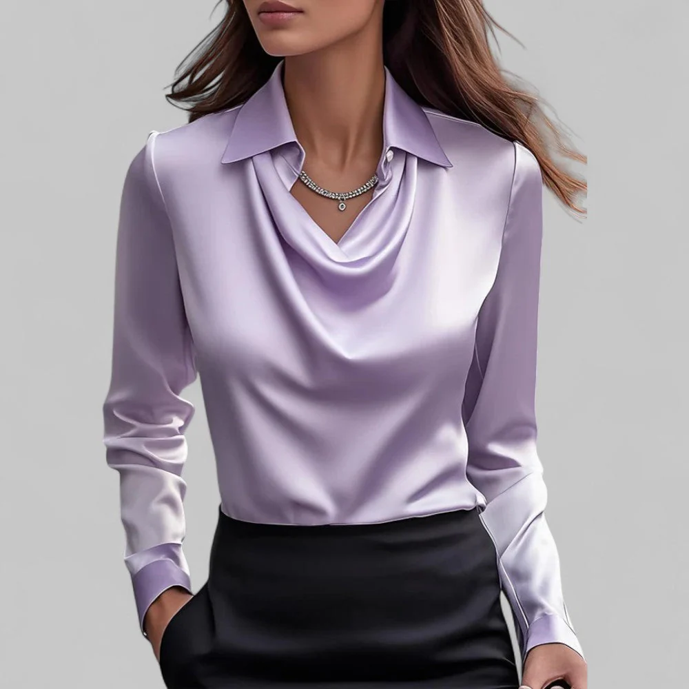 Isla Draped Fit Blouse | Draped Neck Long Sleeve Blouse - Image 4