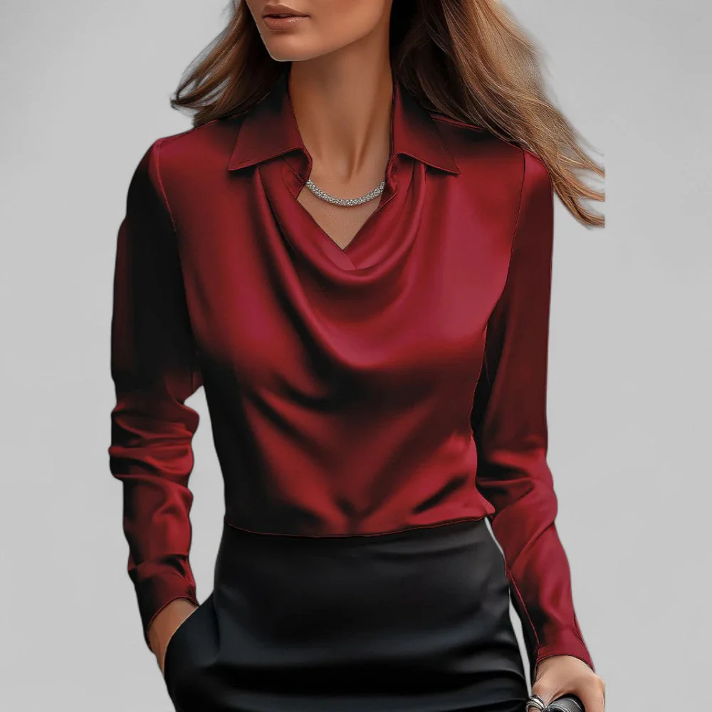 Isla Draped Fit Blouse | Draped Neck Long Sleeve Blouse - Image 5