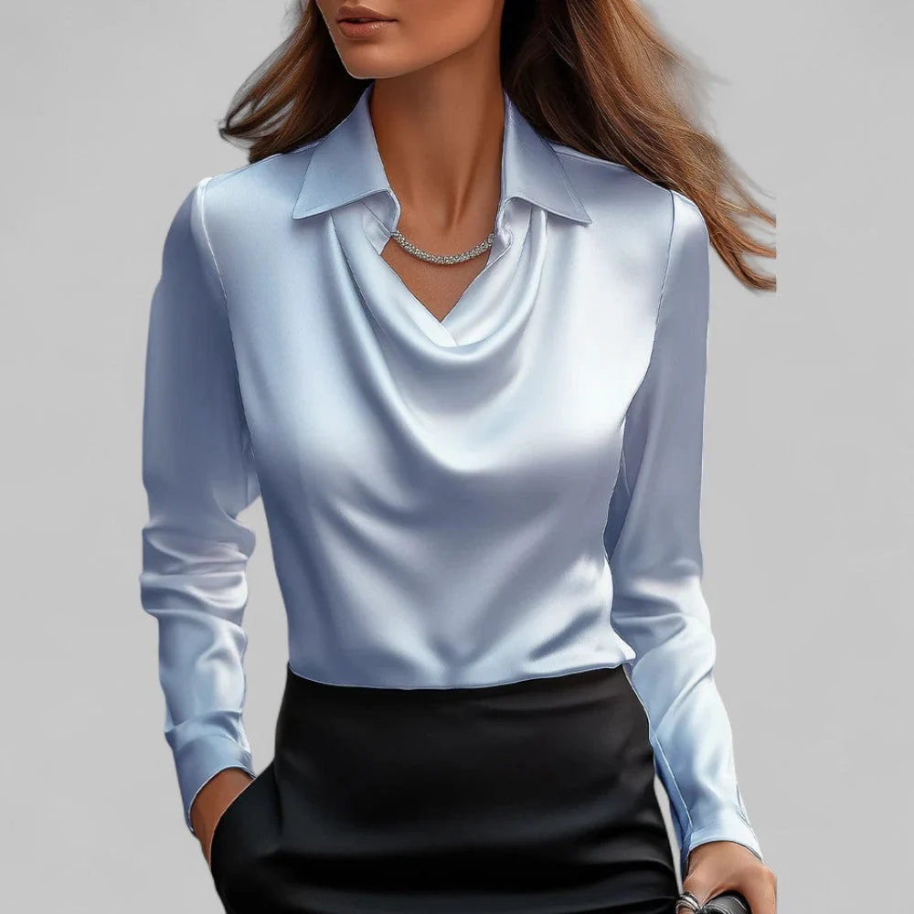 Isla Draped Fit Blouse | Draped Neck Long Sleeve Blouse - Image 6