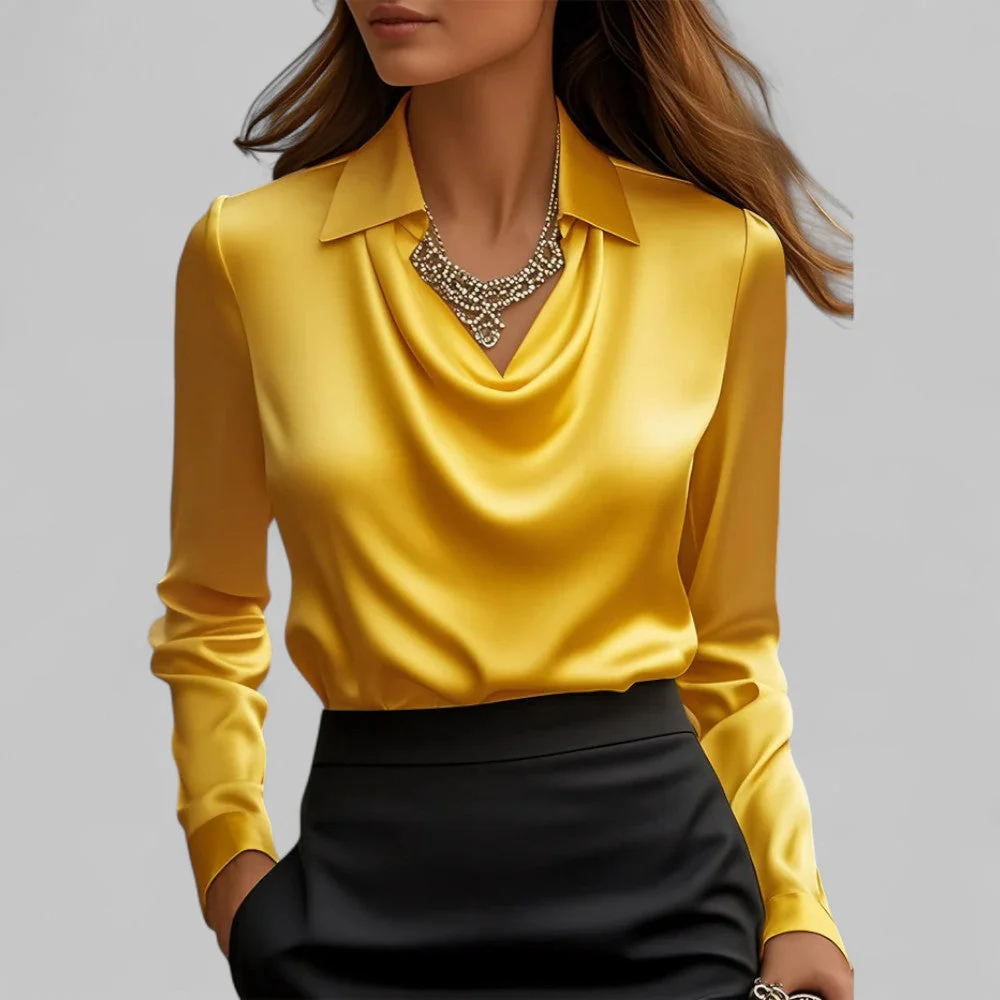 Isla Draped Fit Blouse | Draped Neck Long Sleeve Blouse - Image 7