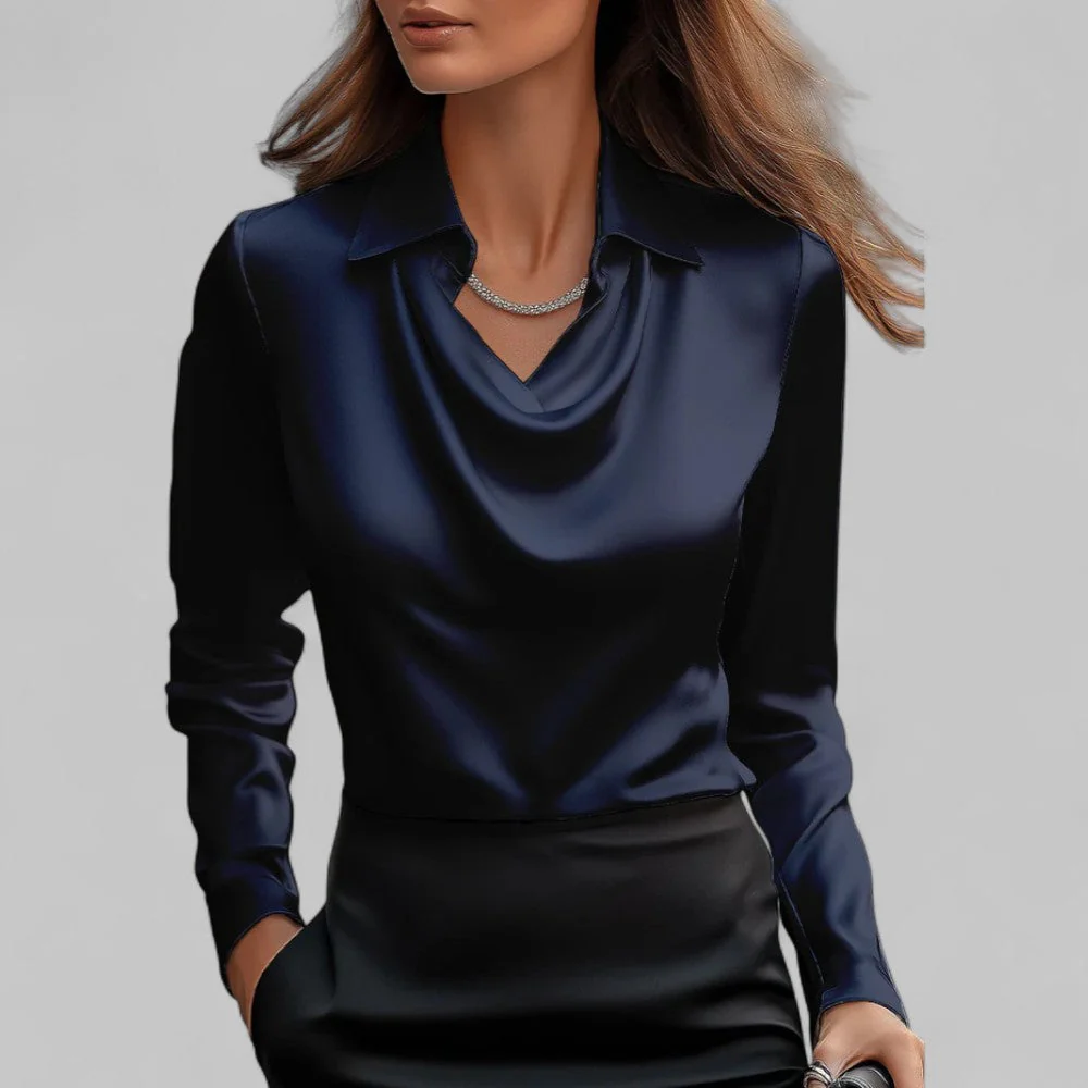 Isla Draped Fit Blouse | Draped Neck Long Sleeve Blouse - Image 8