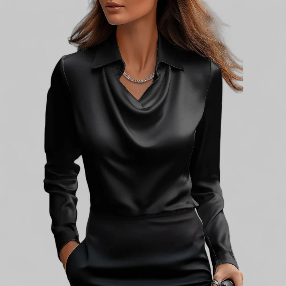 Isla Draped Fit Blouse | Draped Neck Long Sleeve Blouse - Image 9