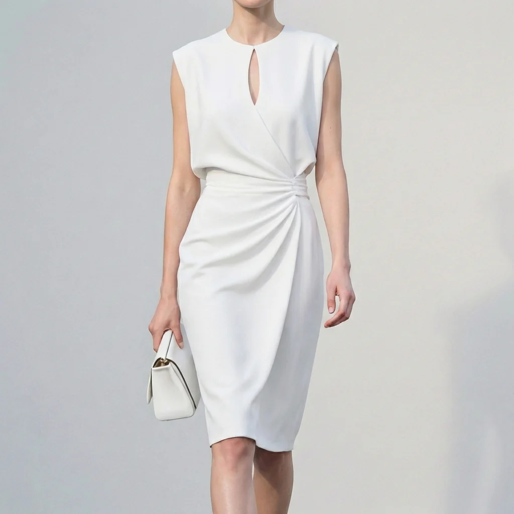Isla Draped Knee-Length Dress | Ruched Waist Cap Sleeve Dress - Image 2