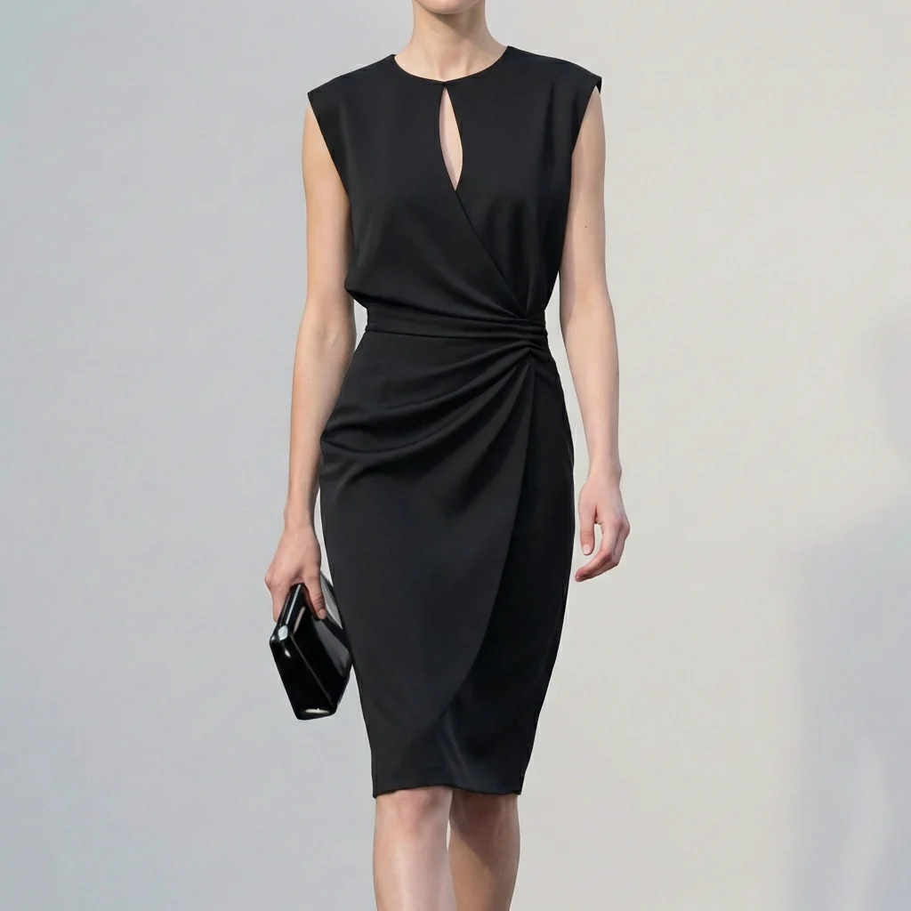 Isla Draped Knee-Length Dress | Ruched Waist Cap Sleeve Dress - Image 3