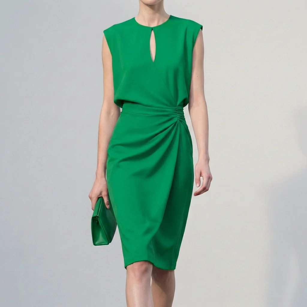 Isla Draped Knee-Length Dress | Ruched Waist Cap Sleeve Dress - Image 4