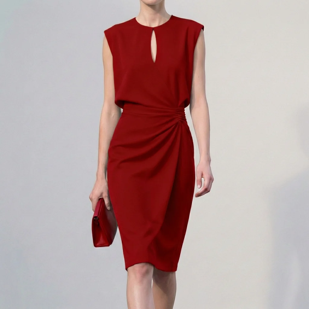 Isla Draped Knee-Length Dress | Ruched Waist Cap Sleeve Dress - Image 5