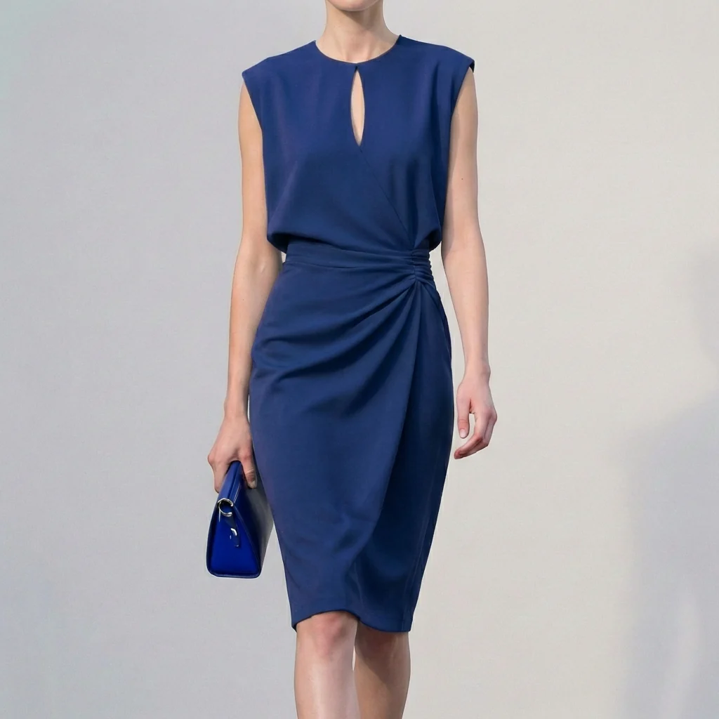 Isla Draped Knee-Length Dress | Ruched Waist Cap Sleeve Dress - Image 6