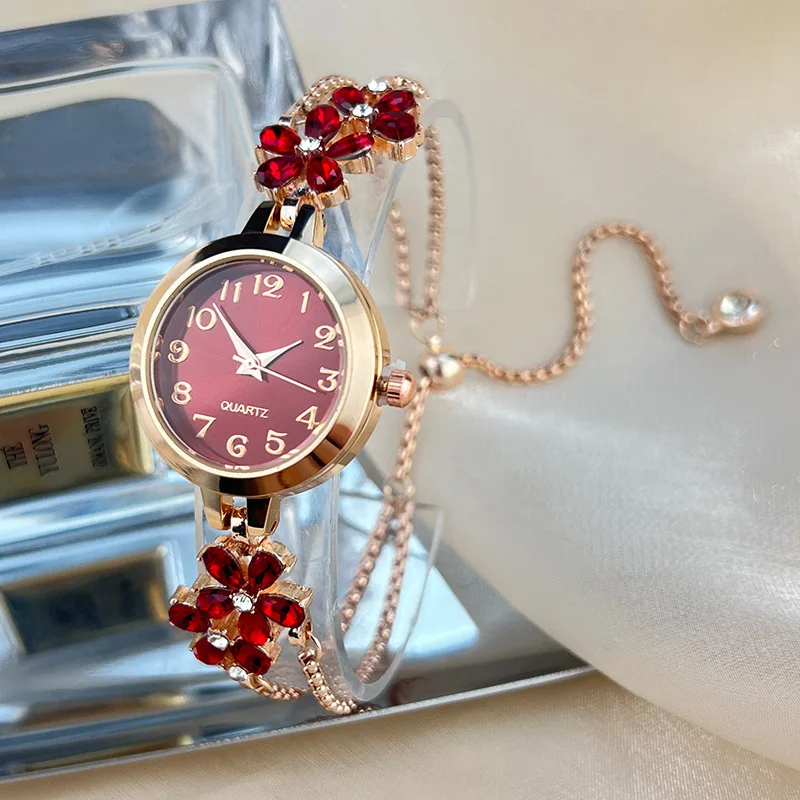 Isla Floral Jeweled Bracelet Style Wristwatch | Fur Trim Wristwatch - Image 4