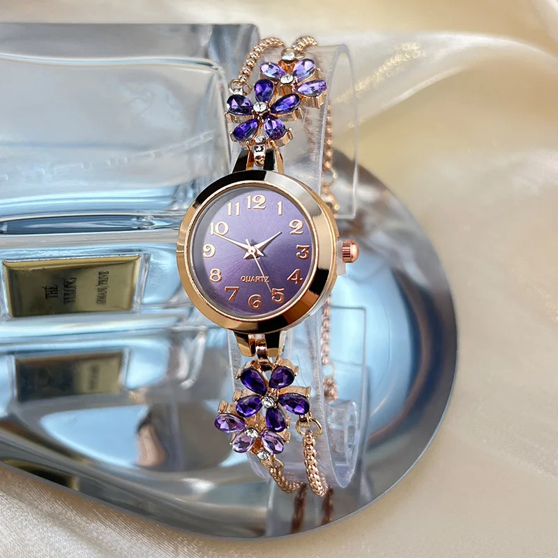 Isla Floral Jeweled Bracelet Style Wristwatch | Fur Trim Wristwatch - Image 7