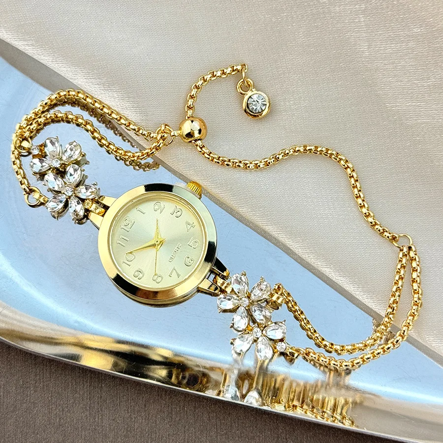 Isla Floral Jeweled Bracelet Style Wristwatch | Fur Trim Wristwatch - Image 8