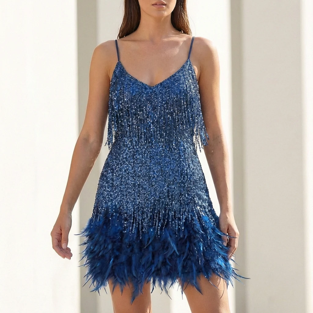 Isla Fringe Mini Straight Fit Dress | V-Neck Sleeveless Dress - Image 6