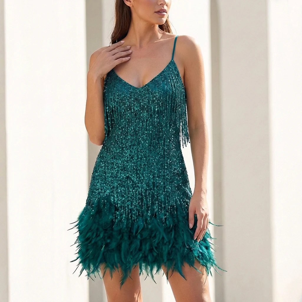 Isla Fringe Mini Straight Fit Dress | V-Neck Sleeveless Dress - Image 9
