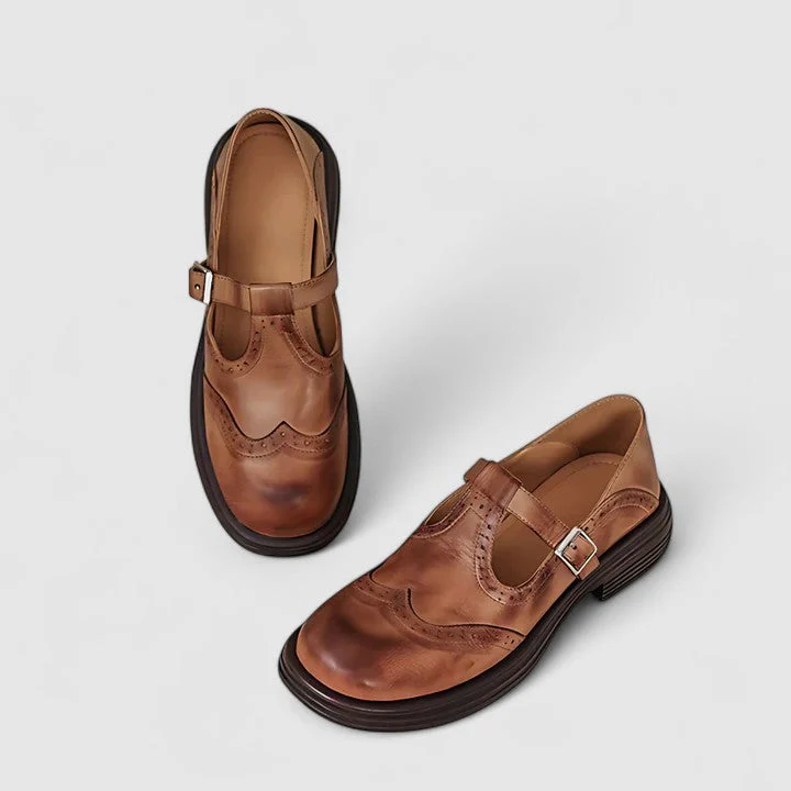 Isla Brogue T-Strap Shoes | Chunky Sole Buckle Shoes - Image 2