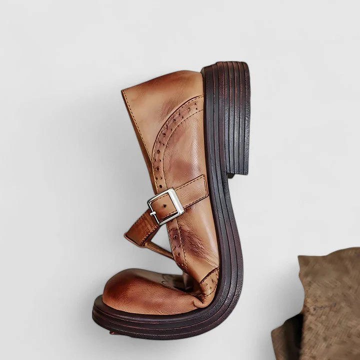 Isla Brogue T-Strap Shoes | Chunky Sole Buckle Shoes - Image 3