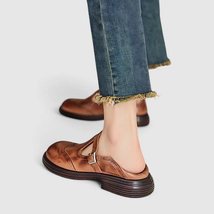 Isla Brogue T-Strap Shoes | Chunky Sole Buckle Shoes - Image 4