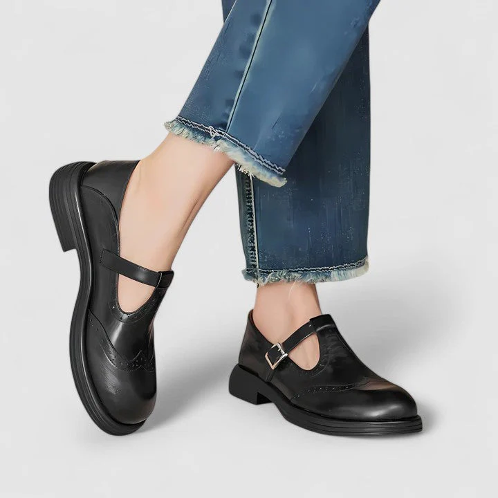 Isla Brogue T-Strap Shoes | Chunky Sole Buckle Shoes - Image 5