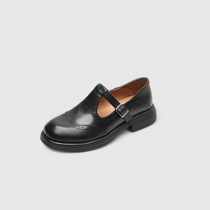 Isla Brogue T-Strap Shoes | Chunky Sole Buckle Shoes - Image 6