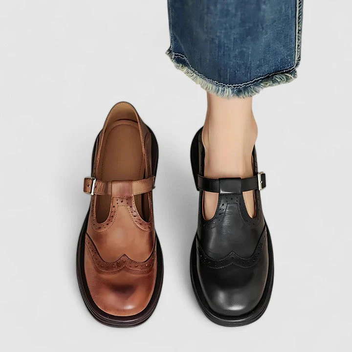 Isla Brogue T-Strap Shoes | Chunky Sole Buckle Shoes - Image 7