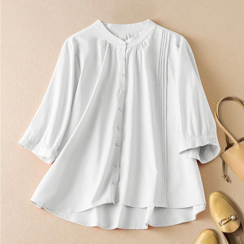 Isla Relaxed Fit Blouse | Band Collar 3/4 Sleeve Blouse - Image 3